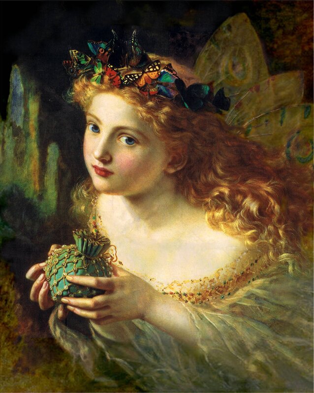 Fairy with butterflies and a green pouch