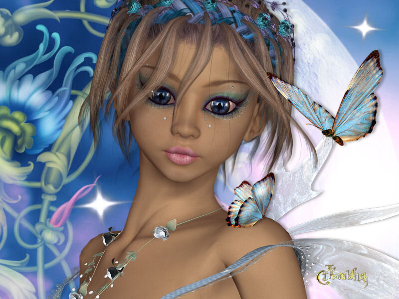 Fairy with Butterfly — Blue, Dreamy