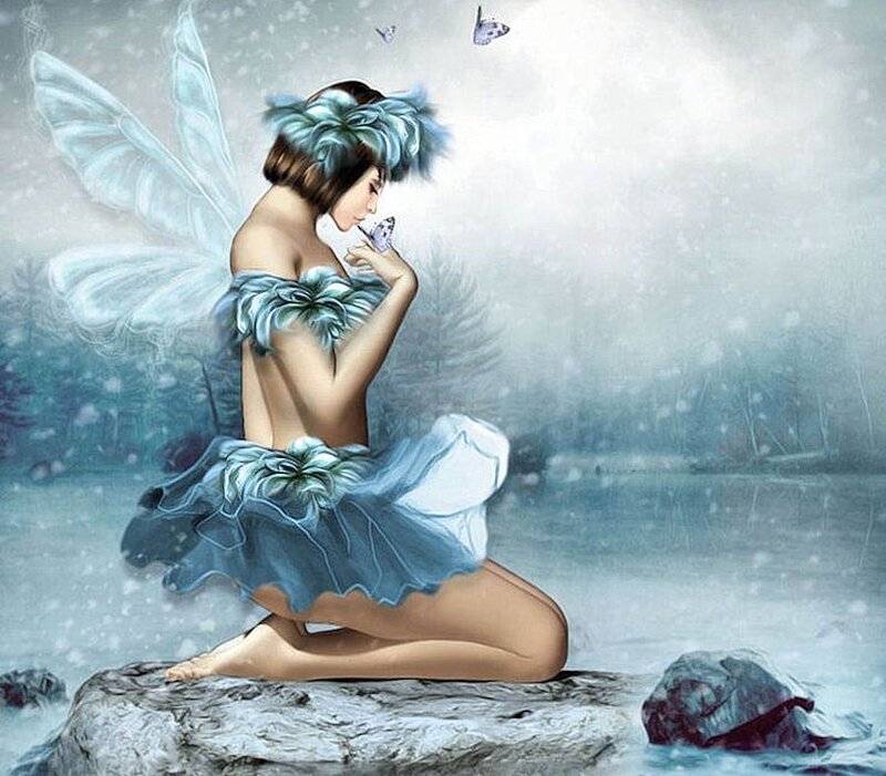Fairy with Butterfly — Blue, Serene, Winter