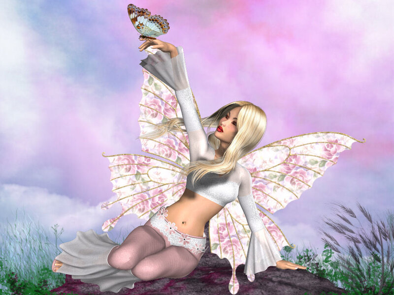 fairy with butterfly in garden