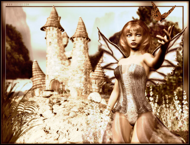 fairy with butterfly near castle