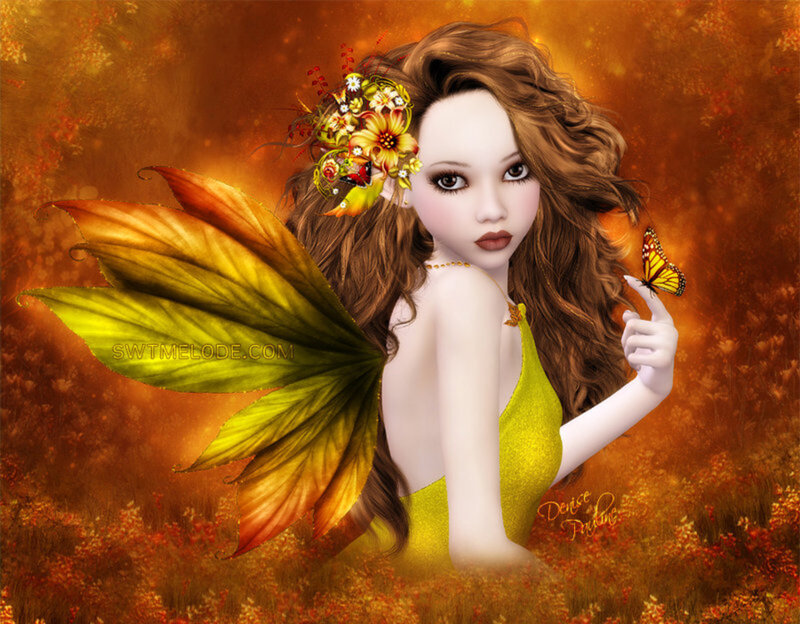 Fairy with Butterfly — Orange, Serene