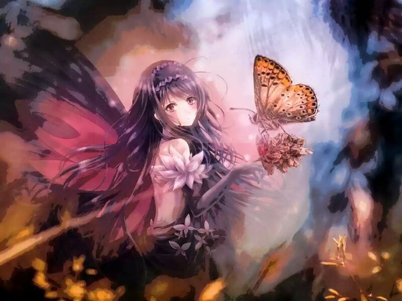 Fairy with Butterfly — Purple, Serene, Sunset