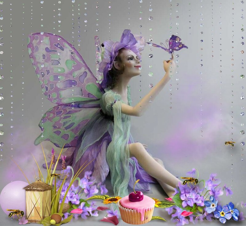 Fairy with Butterfly — Purple, Whimsical, Digital Art