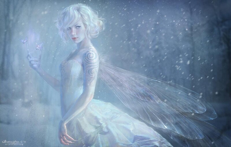 Fairy with Butterfly — White, Ethereal, Winter