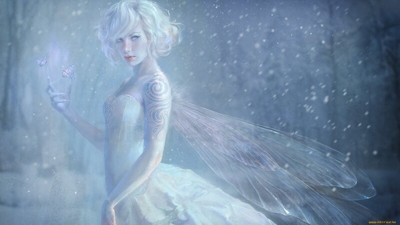 Fairy with Butterfly — White, Serene, Winter