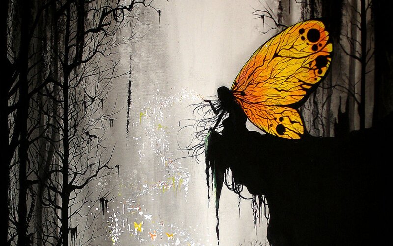 Fairy with Butterfly Wings — Black, Dramatic, Night