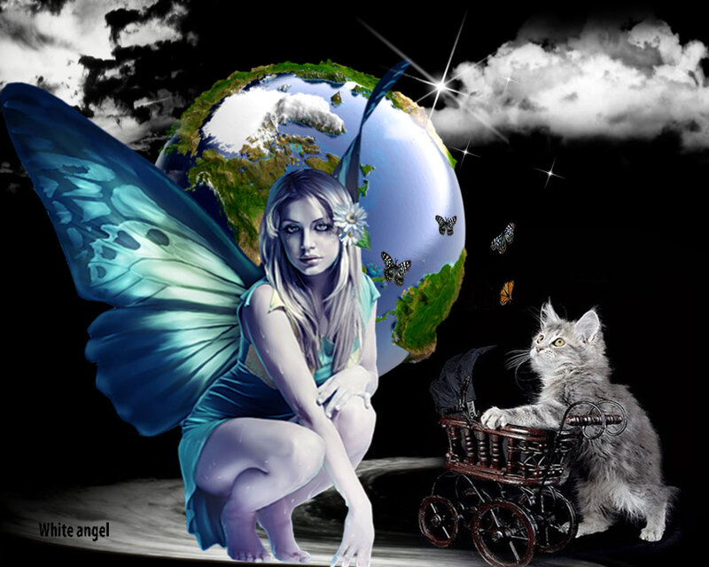 Fairy with Butterfly Wings — Blue, Dramatic, Night