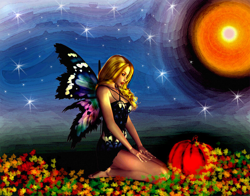 Fairy with Butterfly Wings — Blue, Dreamy, Night