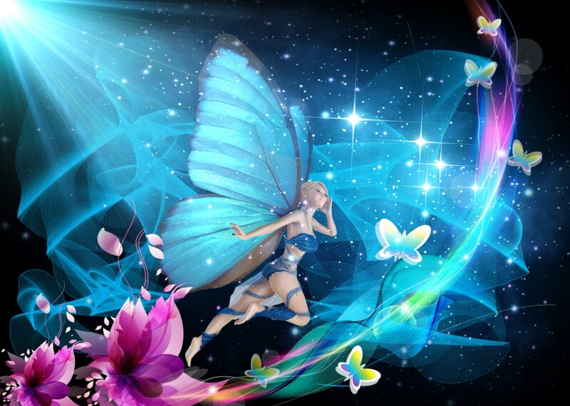 Fairy with Butterfly Wings — Blue, Fantastical, Night