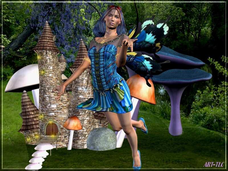 Fairy with Butterfly Wings — Blue, Fantasy, Afternoon