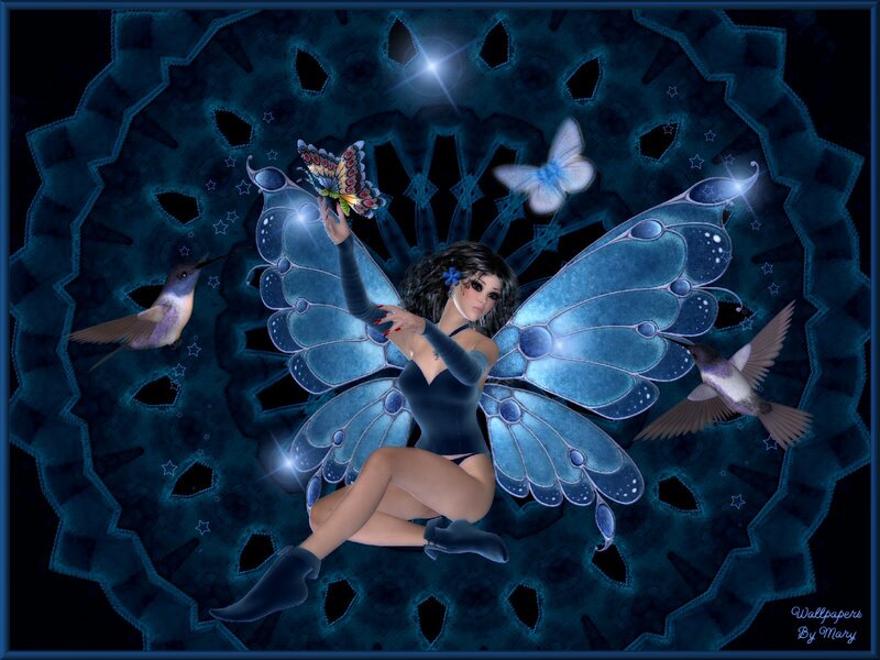 Fairy with Butterfly Wings — Blue, Fantasy, Night