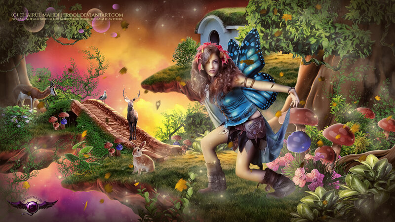 Fairy with Butterfly Wings — Blue, Fantasy, Sunset
