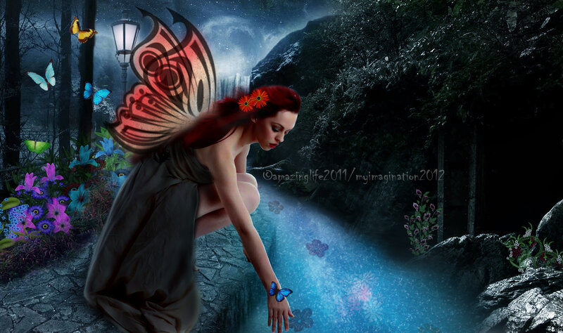 Fairy with Butterfly Wings — Blue, Mystical, Night