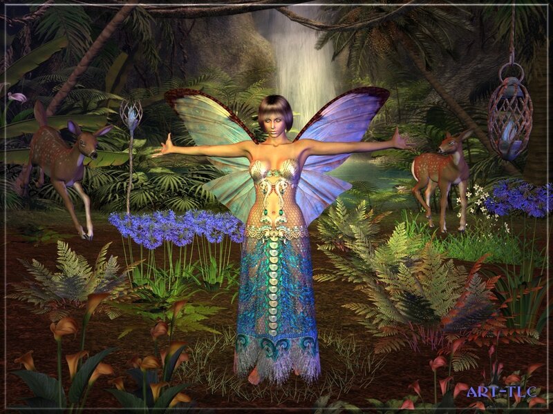 Fairy with Butterfly Wings — Blue, Serene, Afternoon
