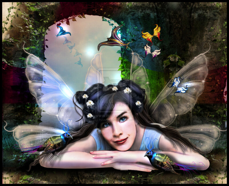 Fairy with Butterfly Wings — Blue, Serene, Digital Art, Butterflies