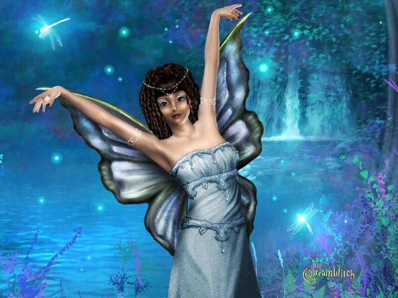 Fairy with Butterfly Wings — Blue, Serene, Night