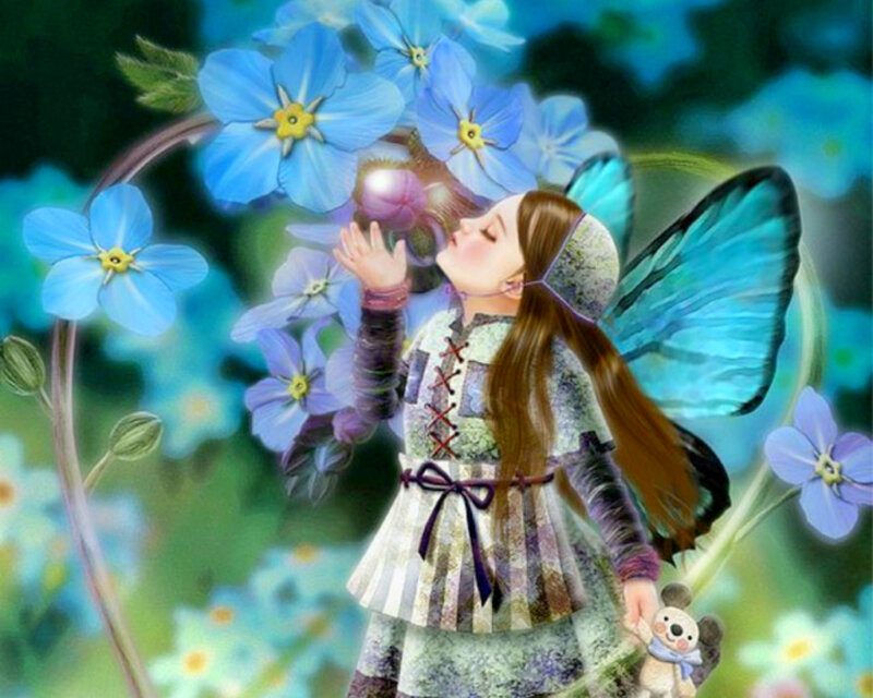 Fairy with Butterfly Wings — Blue, Serene, Spring