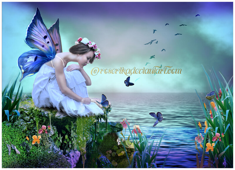 Fairy with Butterfly Wings — Blue, Serene, Sunset