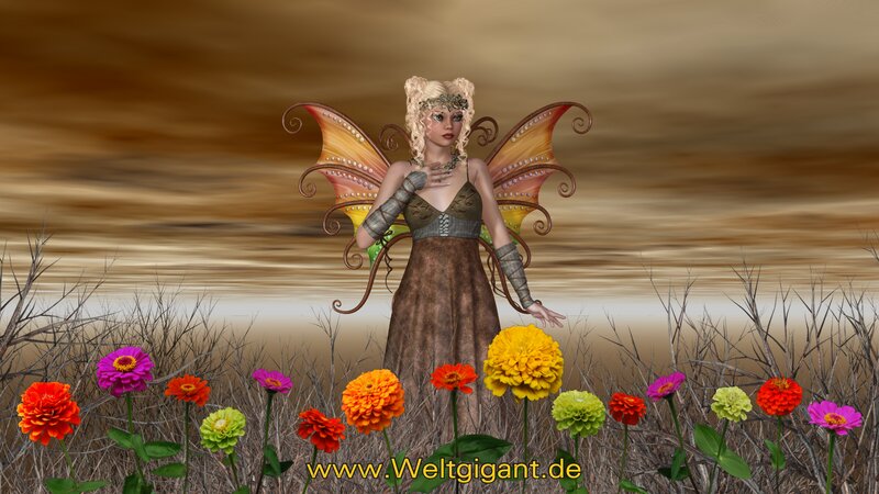 Fairy with Butterfly Wings — Brown, Serene, Sunset, 3d Render