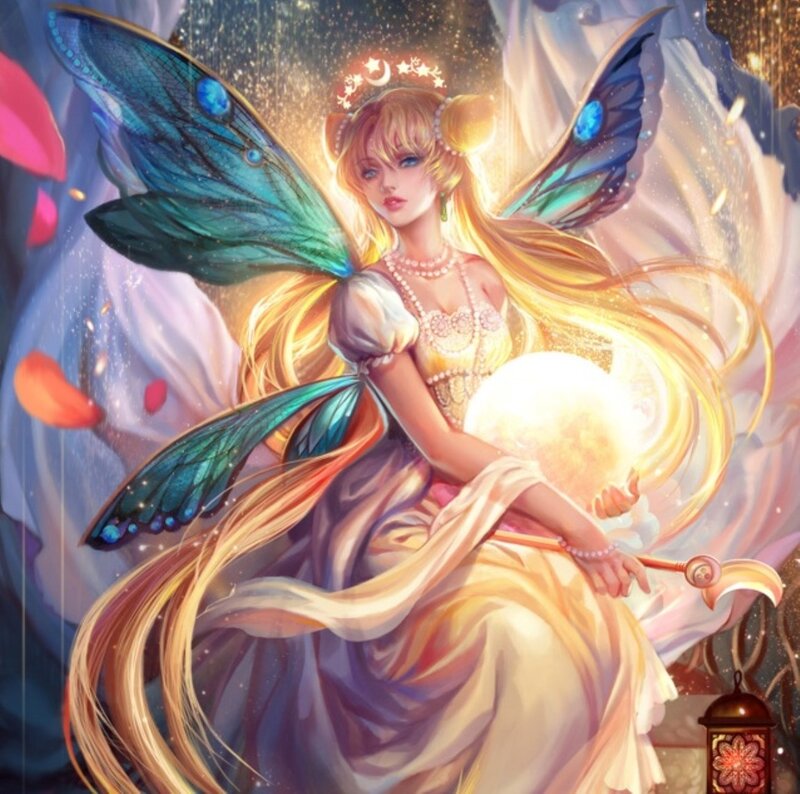 Fairy with Butterfly Wings — Gold, Serene, Night
