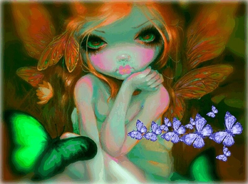 Fairy with Butterfly Wings — Green, Dreamy
