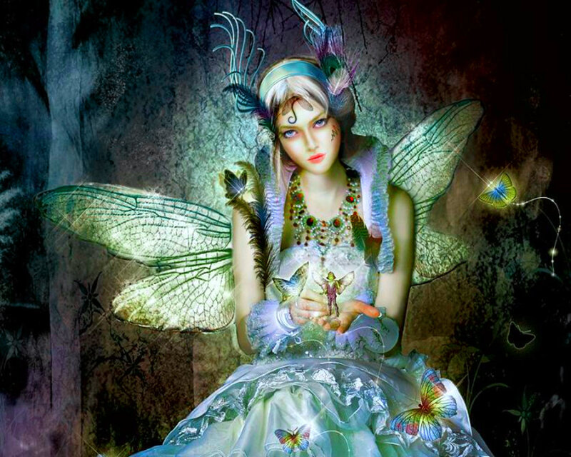 Fairy with Butterfly Wings — Green, Fantasy, Night