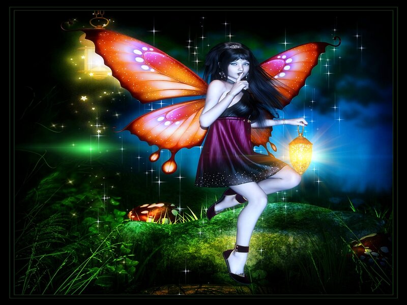 Fairy with Butterfly Wings — Green, Magical, Night