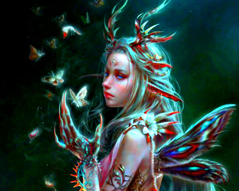 Fairy with Butterfly Wings — Green, Mystical
