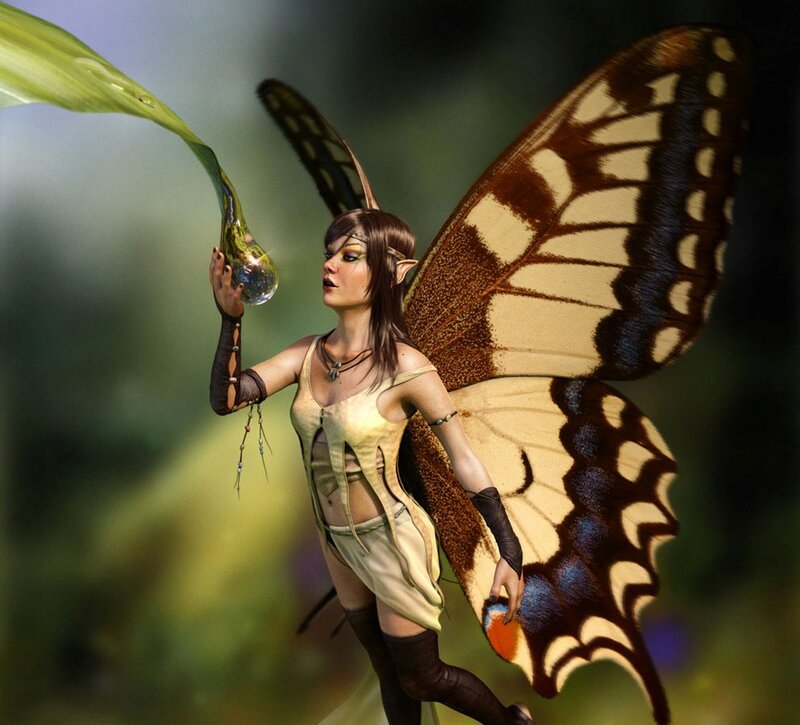 Fairy with Butterfly Wings — Green, Serene, Afternoon