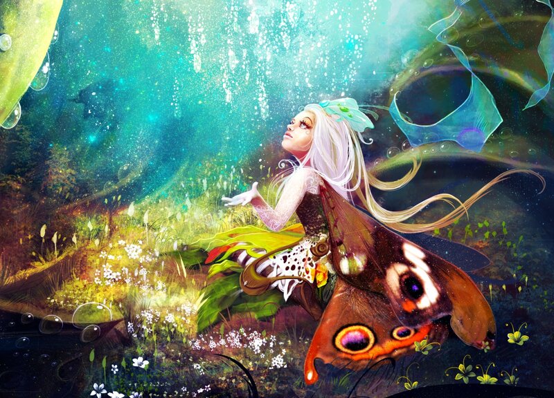 Fairy with Butterfly Wings — Green, Serene, Digital Art, Butterfly Wings