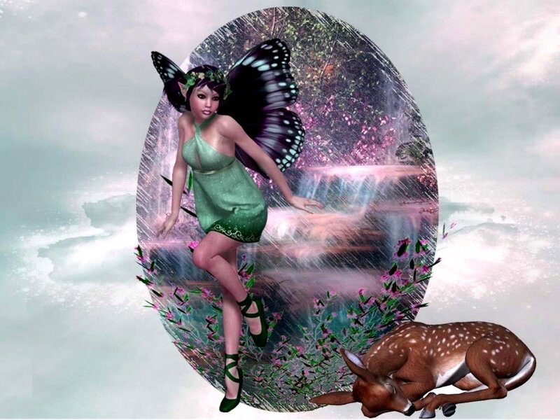Fairy with Butterfly Wings — Green, Serene, Digital Art