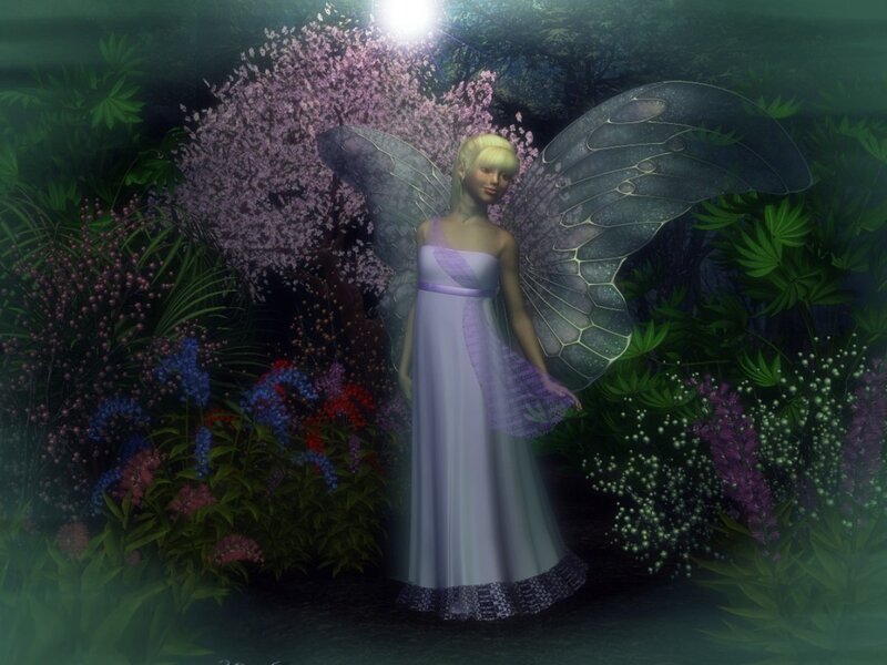 Fairy with Butterfly Wings — Green, Serene, Night