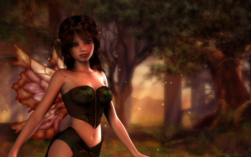 Fairy with Butterfly Wings — Green, Serene, Sunset, 3d Render