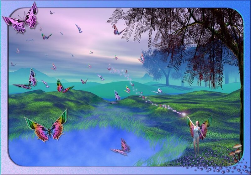 Fairy with Butterfly Wings — Green, Serene, Sunset
