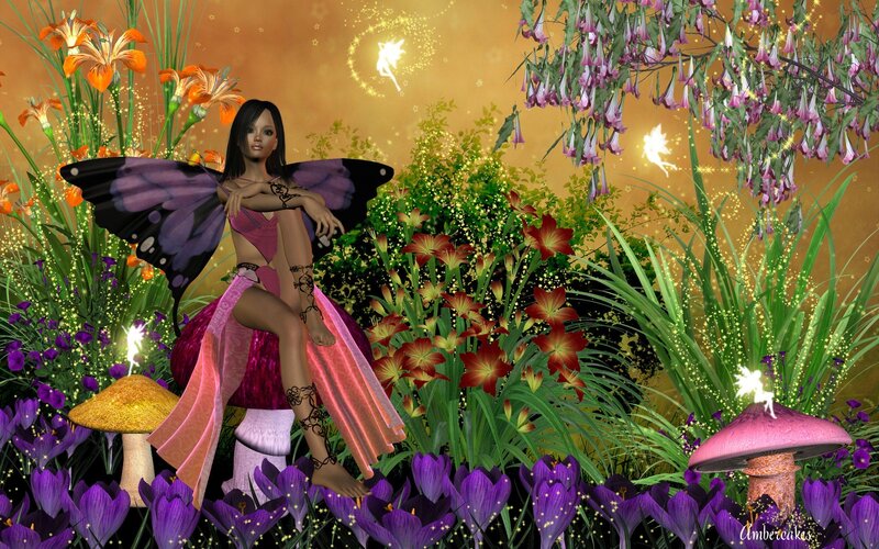 Fairy with Butterfly Wings — Purple, Magical, Sunset