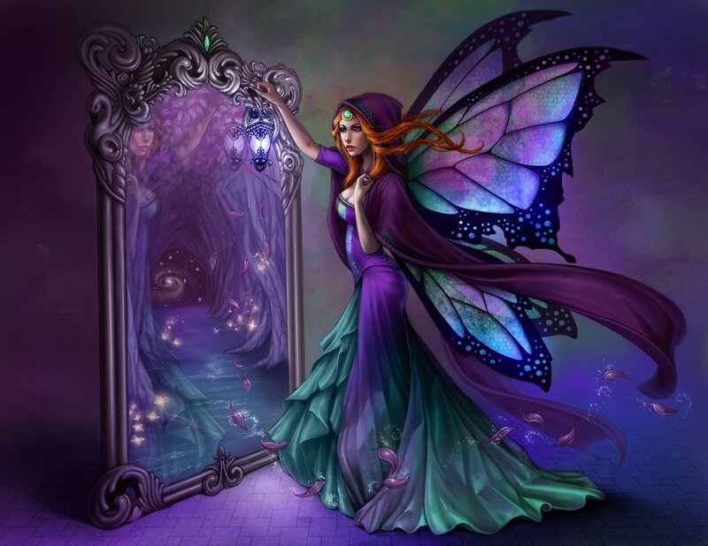 Fairy with Butterfly Wings — Purple, Mystical, Night, Digital Art