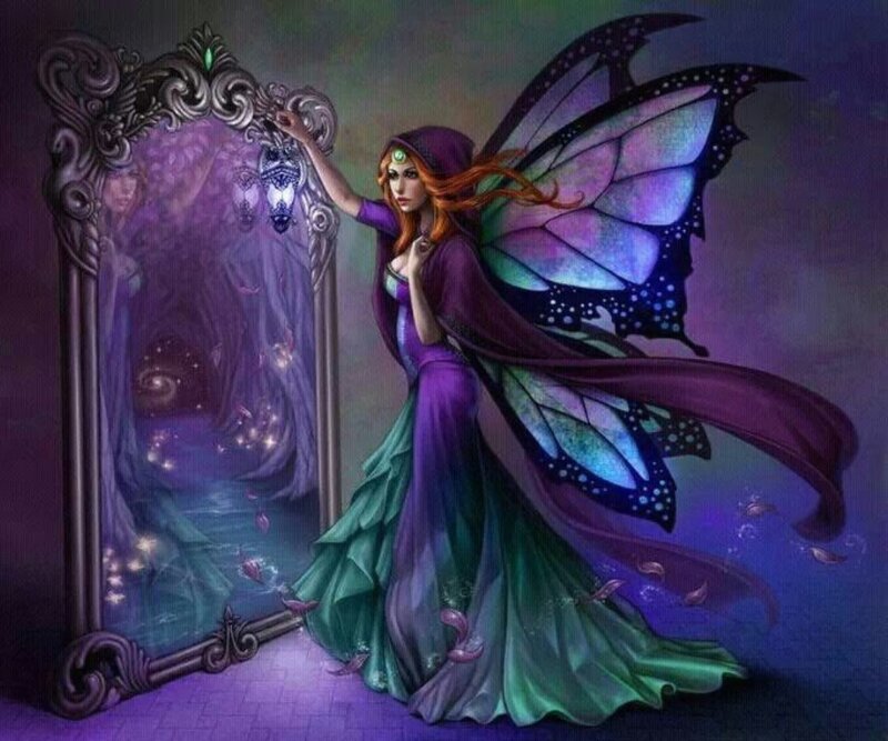 Fairy with Butterfly Wings — Purple, Mystical, Night