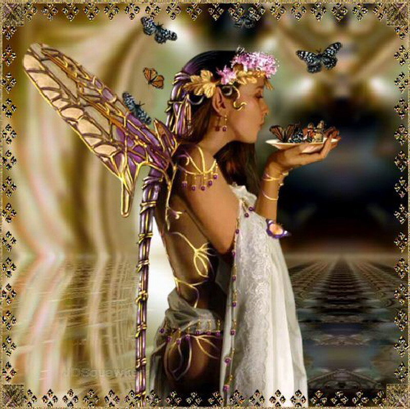 Fairy with Butterfly Wings — Purple, Serene, Digital Art, Butterflies