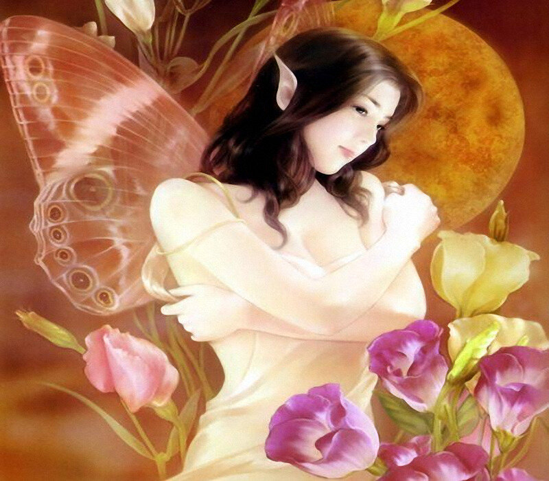 Fairy with Butterfly Wings — Purple, Serene, Night
