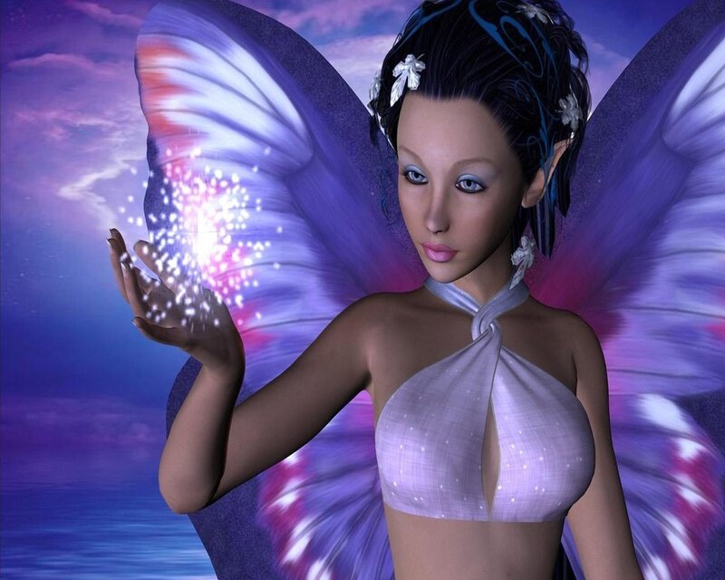 Fairy with Butterfly Wings — Purple, Serene, Sunset