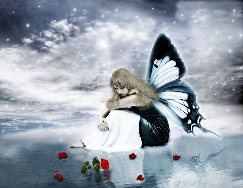 Fairy with Butterfly Wings — White, Melancholic