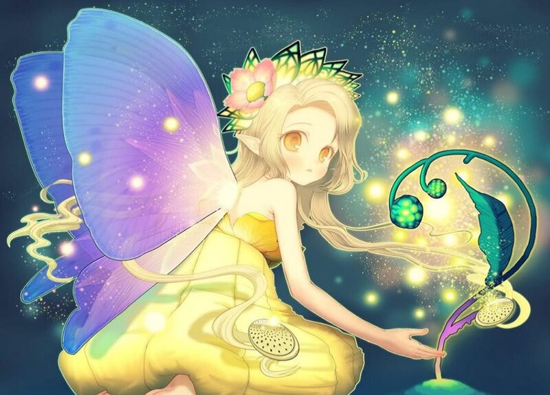 Fairy with Butterfly Wings — Yellow, Serene, Night
