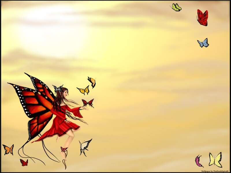 Fairy with Butterfly Wings — Yellow, Serene, Sunset