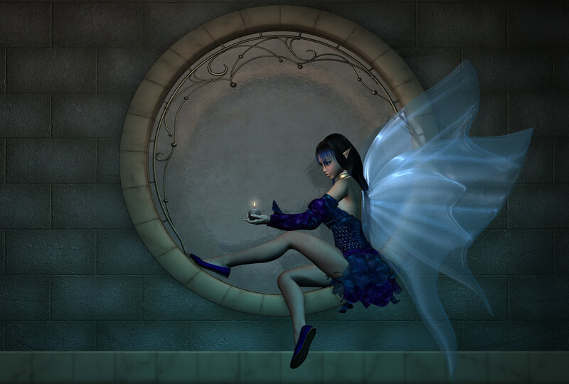 Fairy with candle in window