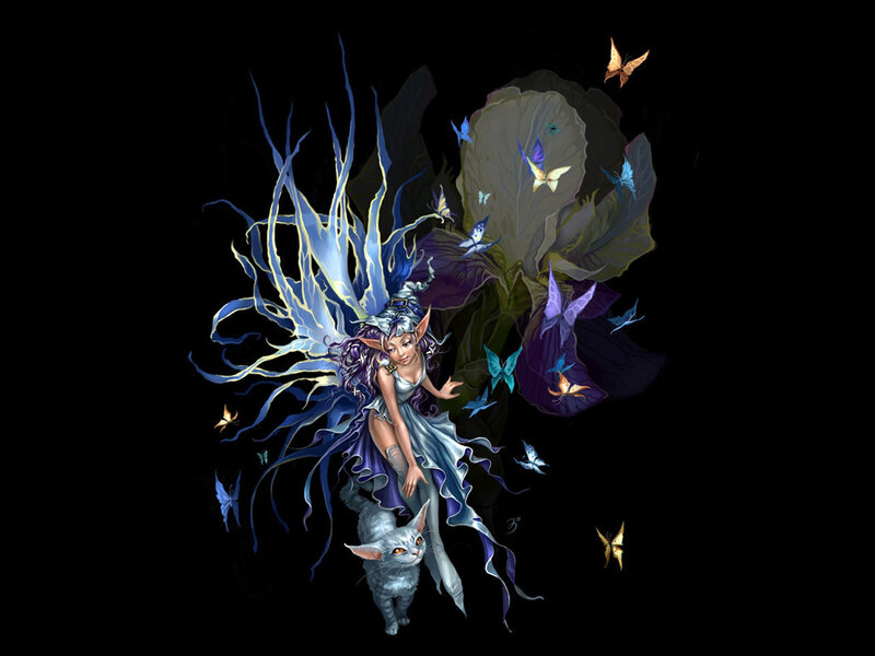fairy with cat and butterflies