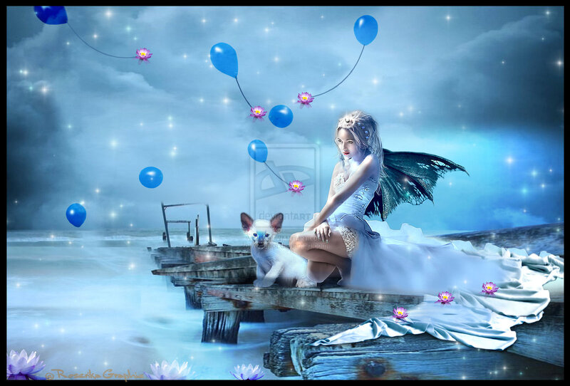 Fairy with Cat on Dock
