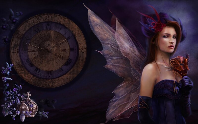 Fairy with Clock and Mask — Purple