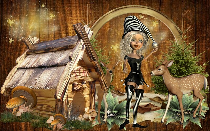 Fairy with Deer — Brown, Whimsical