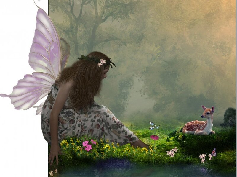 Fairy with Deer — Green, Serene, Morning